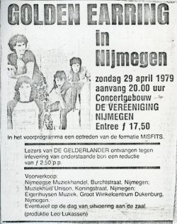 Golden Earring show ad De Gelderlander newspaper April 29 1979 Nijmegen - De Vereeniging